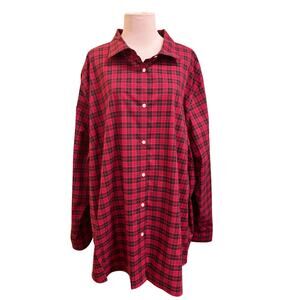 Chaps 100% Cotton Women's Button-Up Red and Black Plaid Size 3X